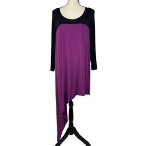 Lane Bryant SZ 22/24 Tunic Top Colorblock 3/4 Sleeve Asymmetrical Hem Stretch